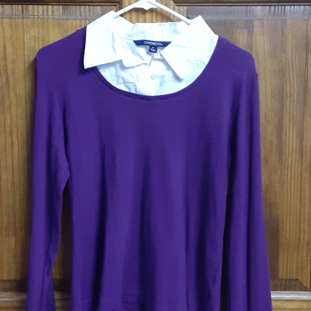 Purple sweater with white collar
